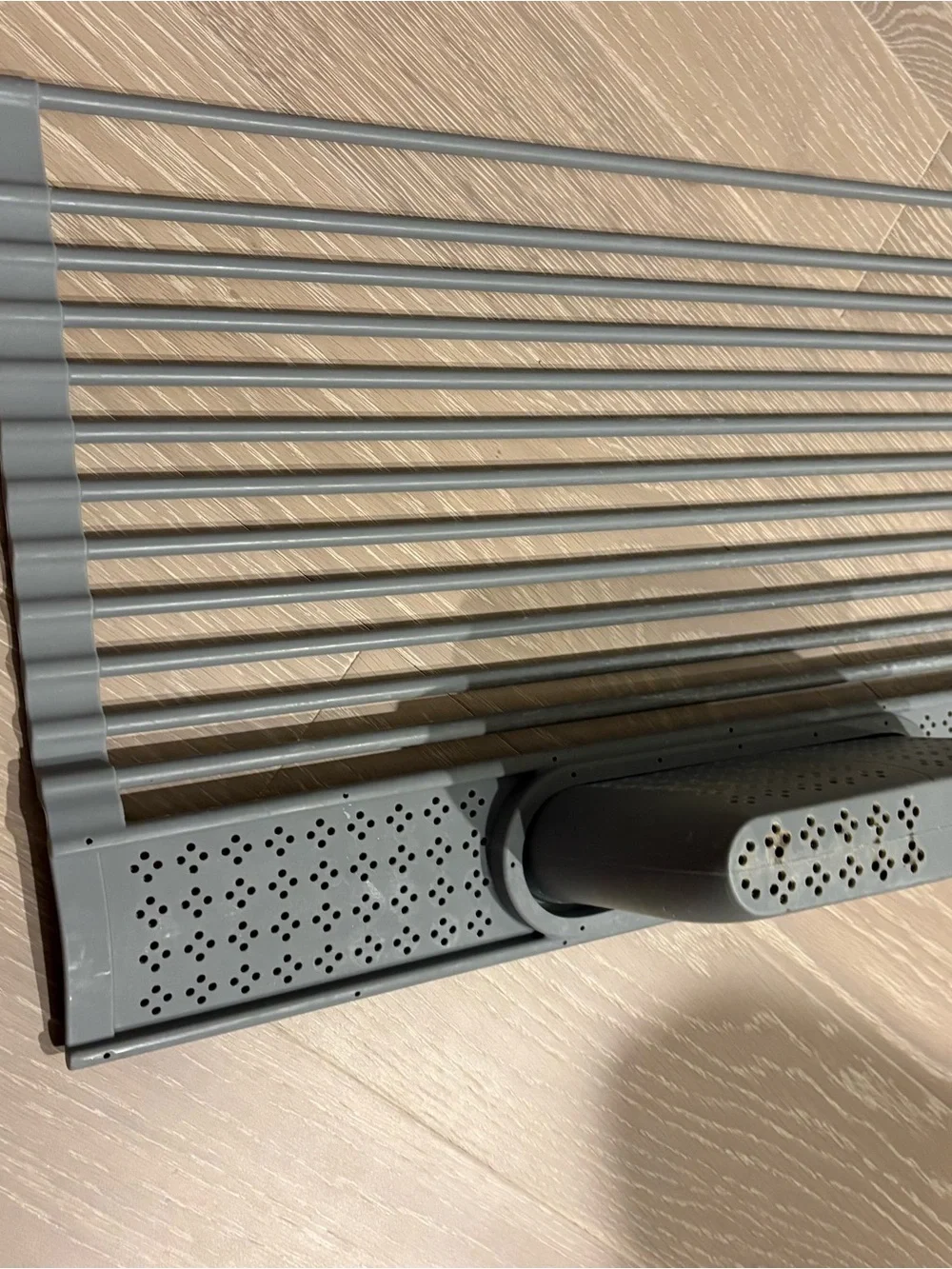 Gray Over-Sink Roll-Up Dish Drying Rack with Utensil Holder